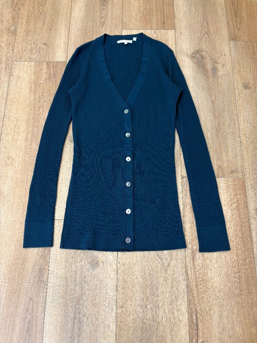 🌟 VINCE 🌟 100% CASHMERE RIBBED V NECK CARDIGAN SWEATER DARK TEAL SZ L